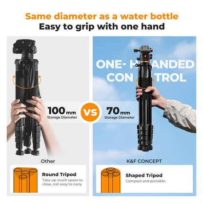 K&F Concept Tripod, 75" Camera Tripod with Remote and 2-in-1 Phone Holder,Travel Phone Tripod with 360° Rotation Metal Ball Head Load Capacity 17.6lbs,Lightweight Outdoor Tripods for DSLR Camera