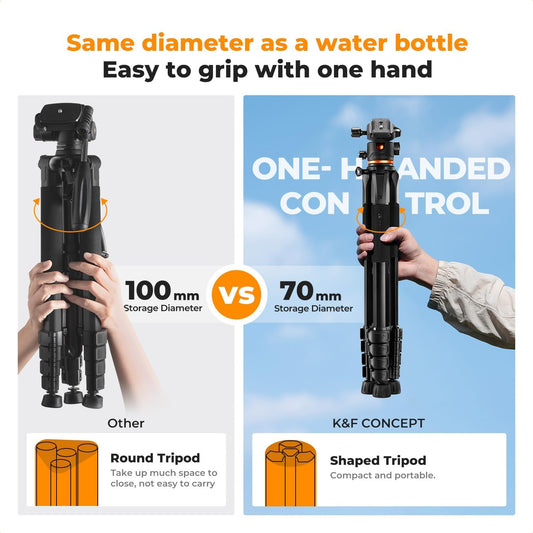 K&F Concept Tripod, 75" Camera Tripod with Remote and 2-in-1 Phone Holder,Travel Phone Tripod with 360° Rotation Metal Ball Head Load Capacity 17.6lbs,Lightweight Outdoor Tripods for DSLR Camera - PuriLite