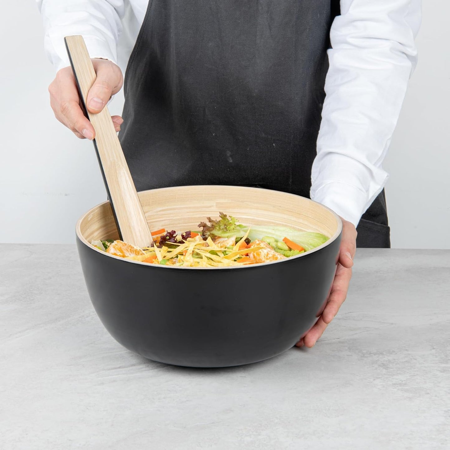 Restaurantware-Bambuddha 15 Ounce Small Salad Bowl, 1 Heavy-Duty Round Salad Bowl - Sustainable, Reusable, Black Bamboo Serving Dish, for Serving Salads, Fruits, and Appetizers