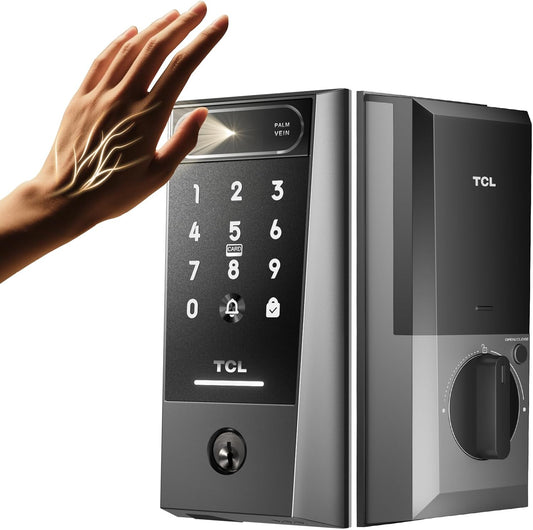 TCL Smart Lock D2 Pro, AI Palm Vein Recognition Built-in Doorbell Door Lock, Keyless Entry Security Electronic Deadbolt for Front Door, Works with Alexa, Auto Lock, Voice Control, Easy Install