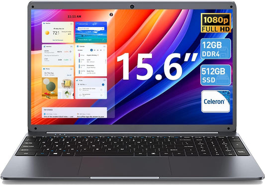 Naclud 15.6 Inch Laptop, 12GB DDR4 512GB SSD, Laptops with Celeron N5095 Processor(Up to 2.9GHz), FHD 1920x1080 Notebook with 2xUSB 3.0, Dual Band WiFi, Bluetooth 4.2(Gray)