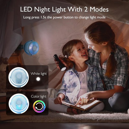 Momcozy Portable Stroller Fan, 27H Ultra-long Battery Life, Detachable 4 Speed 360°Rotate, LED Night Light with 2 Modes, USB Rechargeable and Handheld Cooling Fan for Travel, Car Seat
