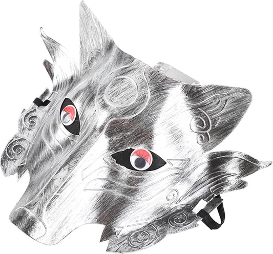 Aoaoy Wolf Head Mask, Halloween Cosplay Mask Realistic Eyes Full Face Masks with Elastic Band for Halloween Party (silver) - PuriLite