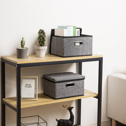 PRANDOM Large Foldable Storage Bin with Lid [1-Pack] Linen Fabric Decorative Storage Box Organizer Containers Basket Cube with Handles Divider for Bedroom Closet Office Living Room (17.7x11.8x11.8")