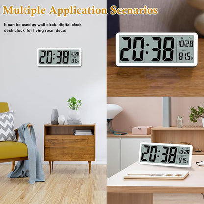 QINYUNE Digital LCD Wall Clock Easy to Set, 8.5 Inch LCD Screen with Time/Date/Temperature Display,Simple Digital Desk Clock with 12/24H for Bedroom Living Room Office