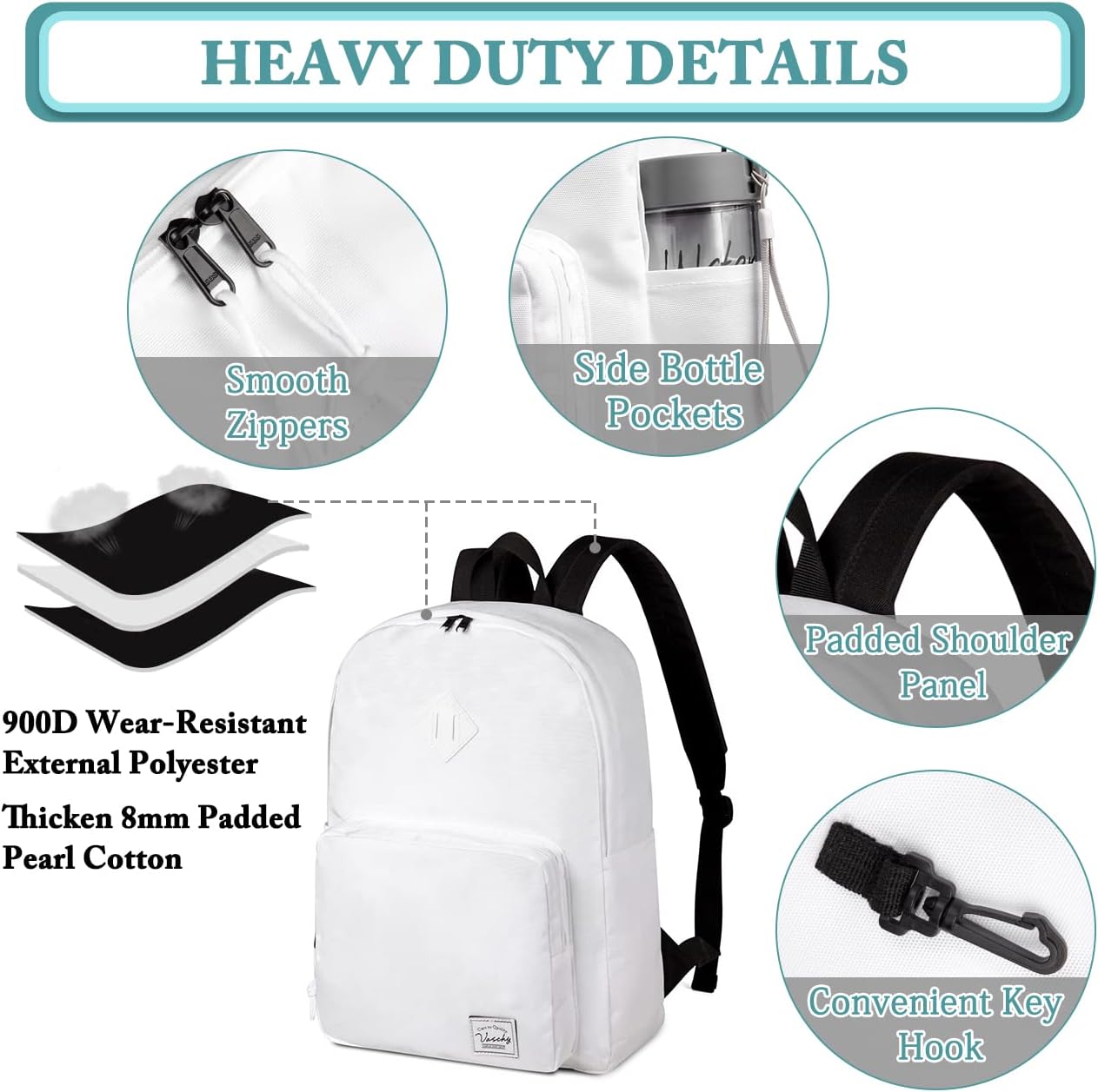 VASCHY Lightweight School Backpack for Women with Sleeve for 14" Laptop