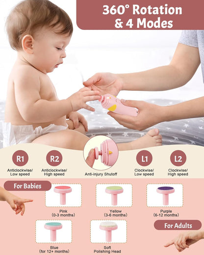 Lictin 15 in 1 Baby Nail File Electric, Gentle Baby Nail Trimmer Rechargeable, Baby Nail Clippers with Auto Light, 10 Replacement Grinding Heads, Baby Nail Kit for Newborn, Infant, Toddler