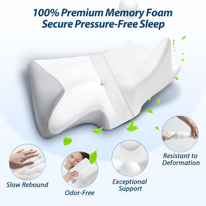 HOMCA Memory Foam Pillow, 2 in 1 Cervical Pillow for Neck Pain Relief, Ergonomic Neck Support Pillows for Side Back Stomach Sleepers with Breathable Pillowcase (Gray)