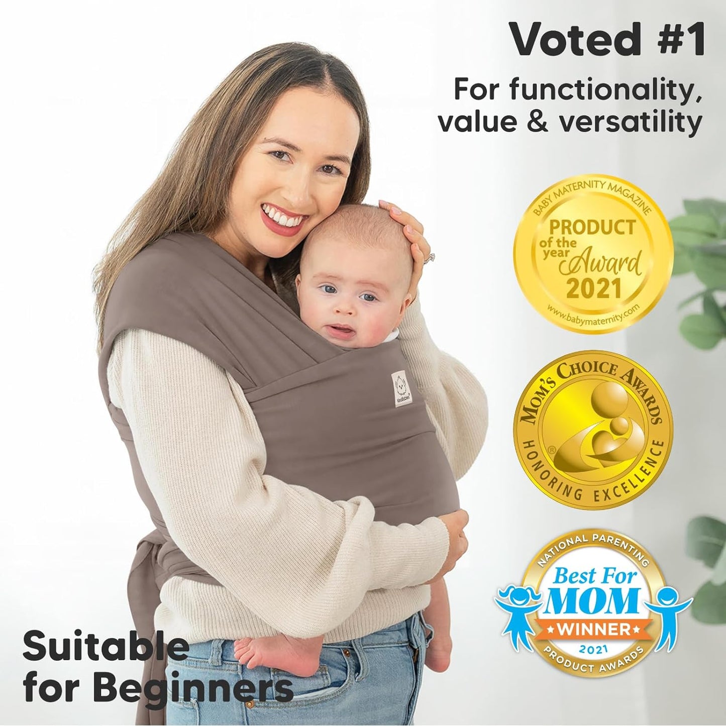 KeaBabies Baby Wrap Carrier - All in 1 Original Baby Carrier Newborn To Toddler Sling, Easy to Wear, Hands Free Bonding, Lightweight, Breathable Infant Wraps (Trendy Black)