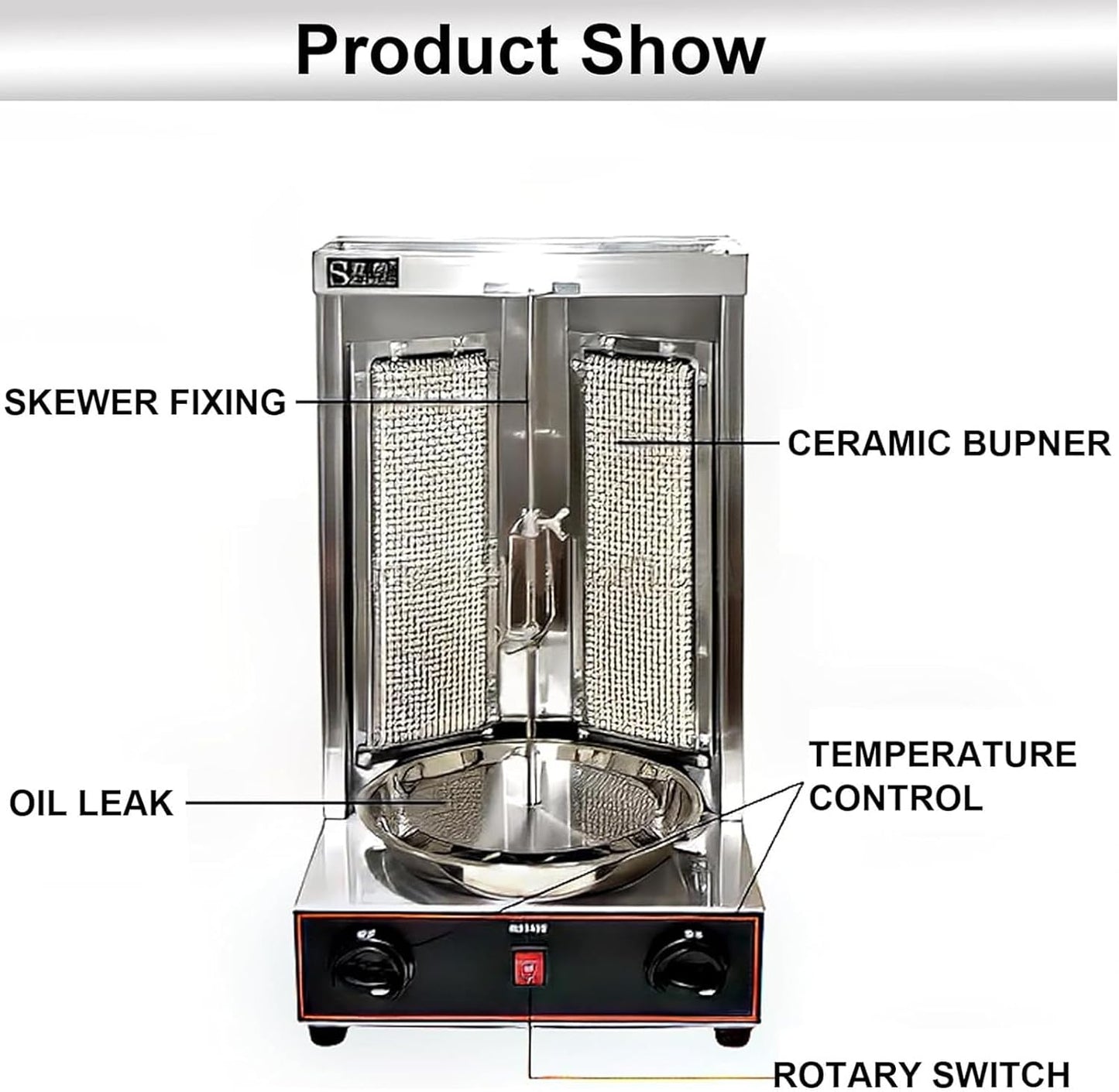 Electric Kebab Grill Vertical Broiler - Shawarma & Doner Kebab Machine with Temperature Control 50-350℃ for Commercial & Home Kitchen Use