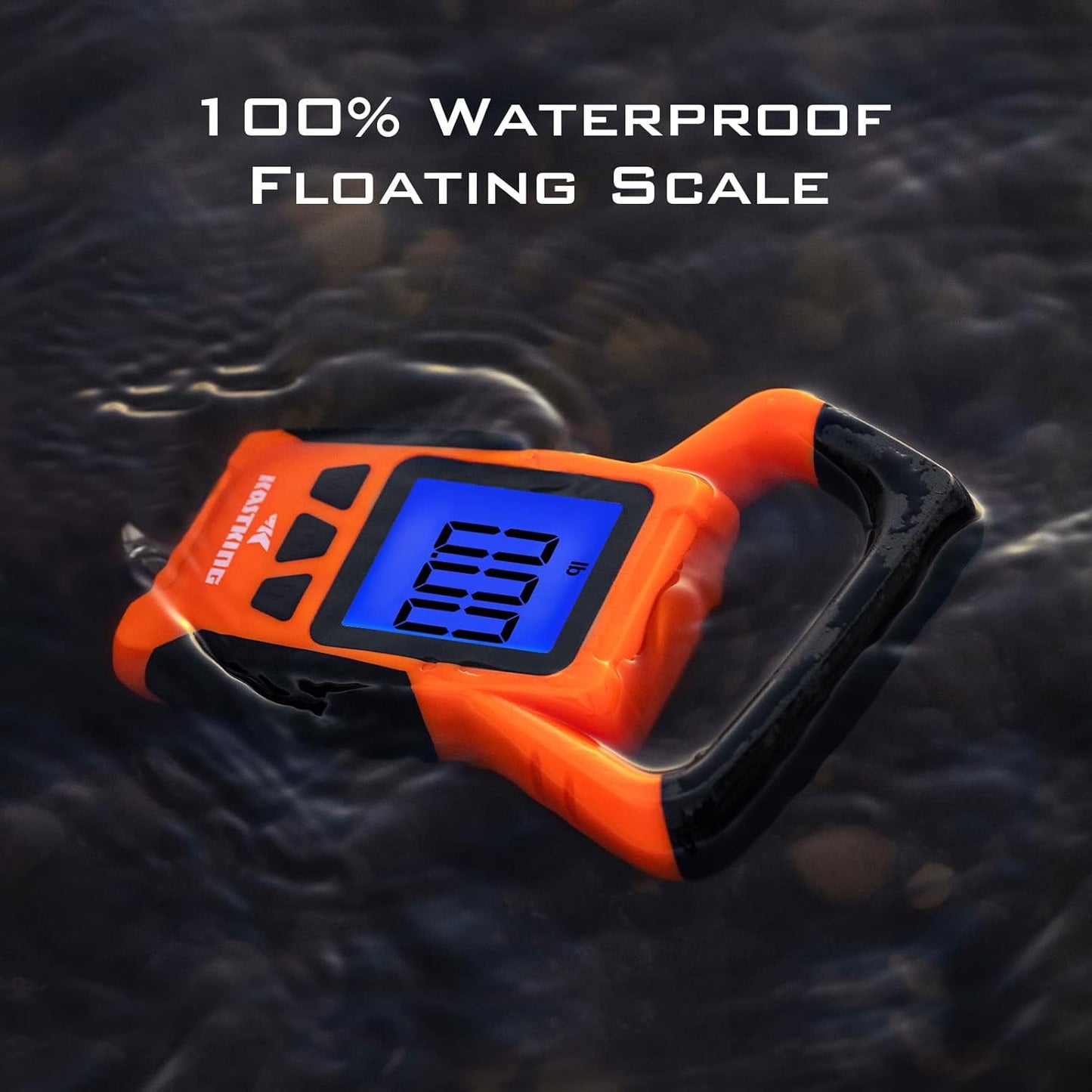 KastKing Fish Scale, WideView Floating Waterproof Digital Scale with No-Puncture Lip Gripper, 2.5” Large LCD Display, 110lb Capacity, Stores up to 9 Weights, Orange