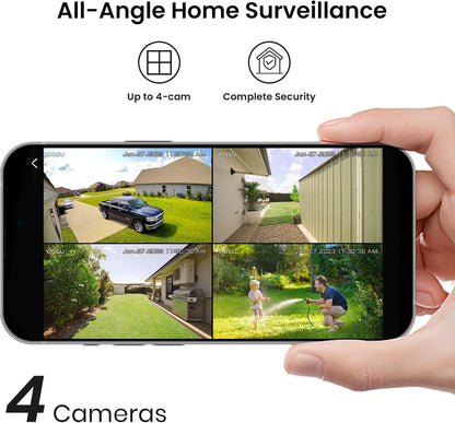 AOSU Security Cameras Outdoor Wireless, 4-Cam-Kit, 166° Ultra-Wide-Angle, Battery Powered, No Subscription, Home Security Cameras System with 2K Color Night Vision, Spotlight, Easy Setup, Motion Alert