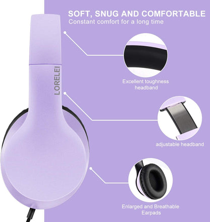 LORELEI X6 Over-Ear Wired Stereo Bass Headphones with Microphone, Lightweight, Foldable & Portable with 1.45M No-Tangle for Smartphone, Tablet, MP3/4, Space Black