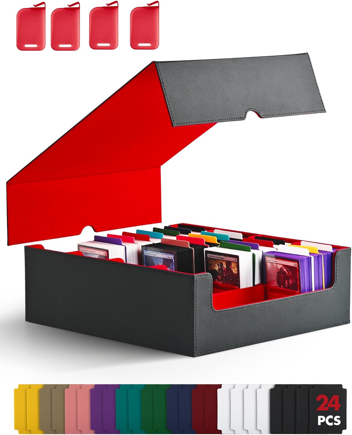 ZLCA Card Storage Box for MTG PTCG, Commander Deck Box Holds 3000+ Cards, Card Storage Case with 4 Stoppers, Card Organizer for TCG Sport Cards (Black)