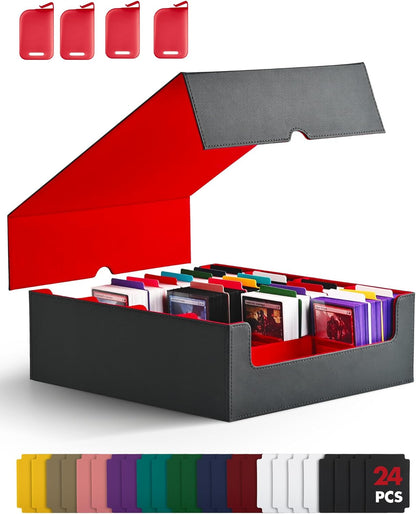 ZLCA Card Storage Box for MTG PTCG, Commander Deck Box Holds 3000+ Cards, Card Storage Case with 4 Stoppers, Card Organizer for TCG Sport Cards (Black)