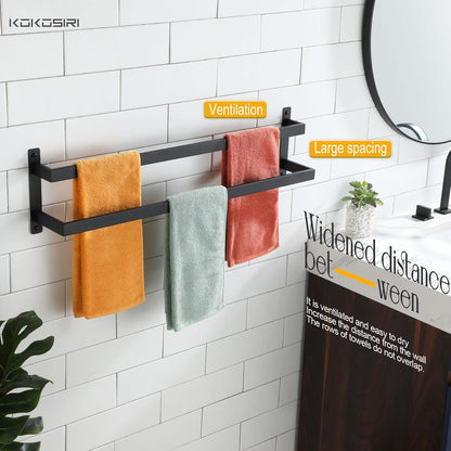 KOKOSIRI Towel Bars Black Bath Towel Holders 20 Inches Bathroom 2-Tiers Ladder Towel Rails Wall Mounted Towels Shelves Rack Stainless Steel, B5008BK-L20