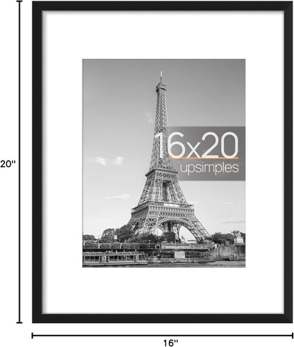 upsimples 11x14 Picture Frame, Display Pictures 8x10 with Mat or 11x14 Without Mat, Wall Hanging Photo Frames, Black