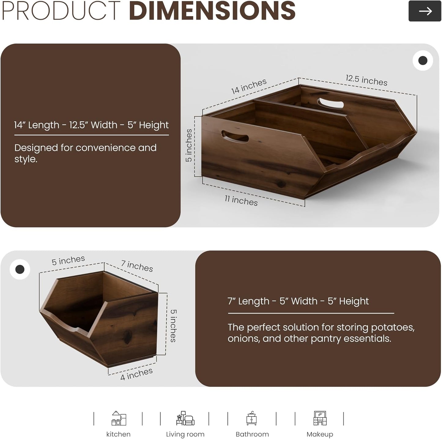 Purilite Select Stackable Acacia Wood Storage Bins