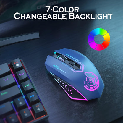 Wireless Gaming Mouse Up to 10000 DPI, UHURU Rechargeable USB Wireless Mouse with 6 Buttons 7 Changeable LED Color Ergonomic Programmable MMO RPG for PC Laptop, Compatible with Windows Mac