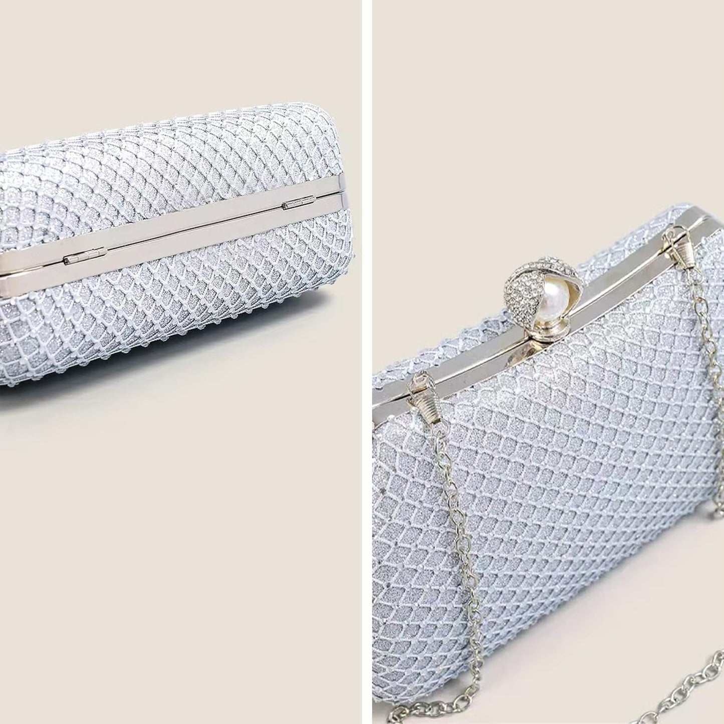 MUDUO Women's Wedding Purse, Pearl Clutch evening clutch purse Crossbody Shoulder Bag Handbag for Party Date Formal Occasion
