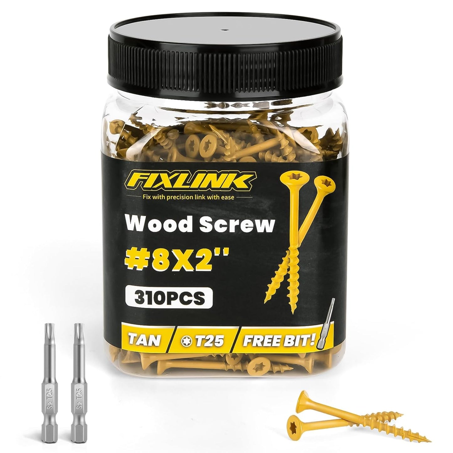 Wood Screws 3 Inch, FIXLINK Deck Screws #10 x 3, 310pcs, Epoxy Coated, T25 Star Bit Above 1500 Hour Salt Spray Coating Outdoor Decking Screws Excellent Rust Resistant for Outdoor Wood Fence