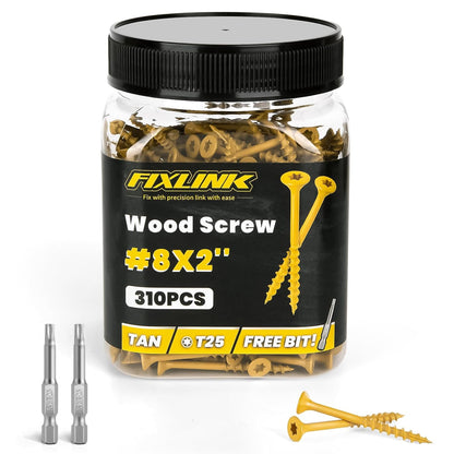 Wood Screws 3 Inch, FIXLINK Deck Screws #10 x 3, 310pcs, Epoxy Coated, T25 Star Bit Above 1500 Hour Salt Spray Coating Outdoor Decking Screws Excellent Rust Resistant for Outdoor Wood Fence