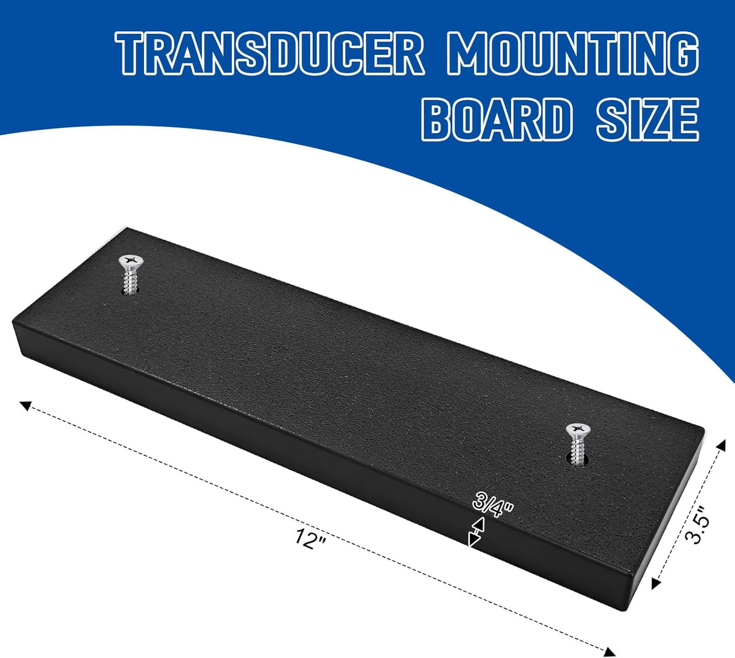 Transducer Mounting Board, Boat Transom Mounting Plate for Fish Finders & Transducers, 12" X 3.5" X 3/4", Transducer Mount Block Hardware Kit, Universal, Marine-Grade, Black, 1 Pack