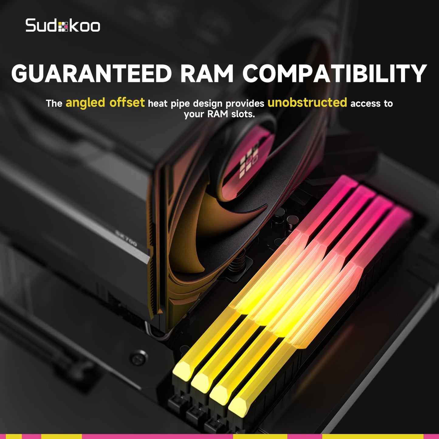 Sudokoo SK700 White AM5 CPU Cooler : 7 Heatpipes CPU Air Cooler for AM5 Exclusive - Single Tower PC Cooling with 120mm FDB PWM Quiet Fan & L-Rail Lock Mount