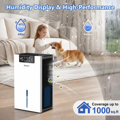Dehumidifier, 1000Sq.Ft for Home, 98 OZ Dehumidifier for Basement, Quiet Dehumidifiers for Bedroom, Bathroom, RV. Dehumidifiers with Humidity Display, Drain Hose, Auto Shut-Off, Timer, White