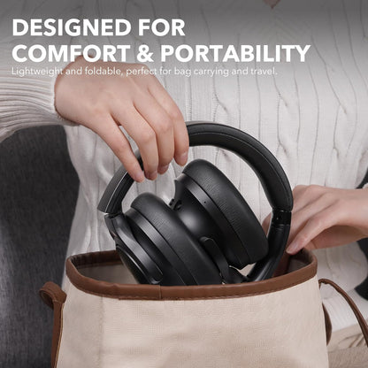 1Mii Y8+ Noise Cancelling Headphones Bluetooth, Wireless LDAC Hi-Res Audio, Custom EQ via App, 75H Playtime, Comfort Fit, Over Ear Headphones Foldable for Airplane Travel Home Office - Black