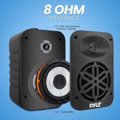 Pyle Indoor Outdoor Speakers Pair - 500 Watt Dual Waterproof 5.25” 2-Way Full Range Speaker System w/ 1/2” High Compliance Polymer Tweeter - in-Home, Boat, Marine, Deck, Patio, Poolside (Black)