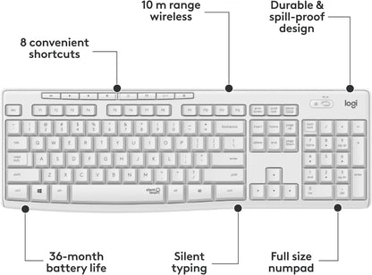 Logitech MK270 Wireless Keyboard and Mouse Combo for Windows, 2.4 GHz Wireless, Compact Mouse, 8 Multimedia and Shortcut Keys, 2-Year Battery Life, for PC, Laptop - Rose