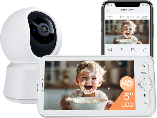 ARENTI Baby Monitor, Video Baby Camera with 5-Inch Wireless Display, 360° View, Auto-Night Vision, Temperature Sensor, Sound & Motion Detection, 2 Way Audio, VOX Mode
