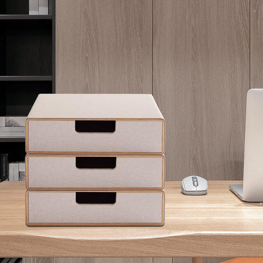 Desk organiser with 1 drawers, PU leather desk accessory and workspace organiser A4 paper sorter/multifunctional/office storage for letters, documents, mail, file storage box（ Beige）