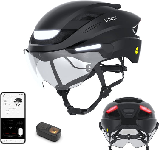 Lumos Ultra E-Bike Smart Helmet | NTA 8667 Certified | Front & Rear LED Lights | Retractable Face Shield | App Controlled | EBike, Scooter, Cycling, Bicycle | Adults, Men Women