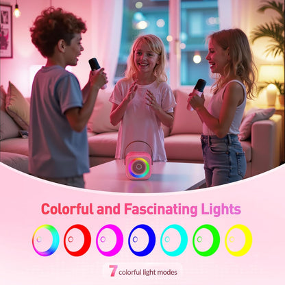 Mini Karaoke Machine for Kids Adults：Portable Bluetooth Karaoke Speaker with 2 Wireless Microphones and Lights for Home Party, Christmas Birthday Gifts for 4-12+ Years Old Girls Boys(Yellow)