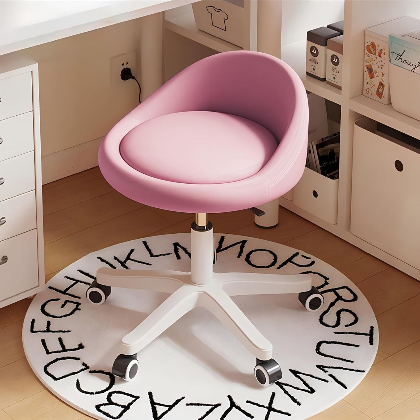 Rolling Stool with Backrest, Adjustable Swivel Stool with Wheels