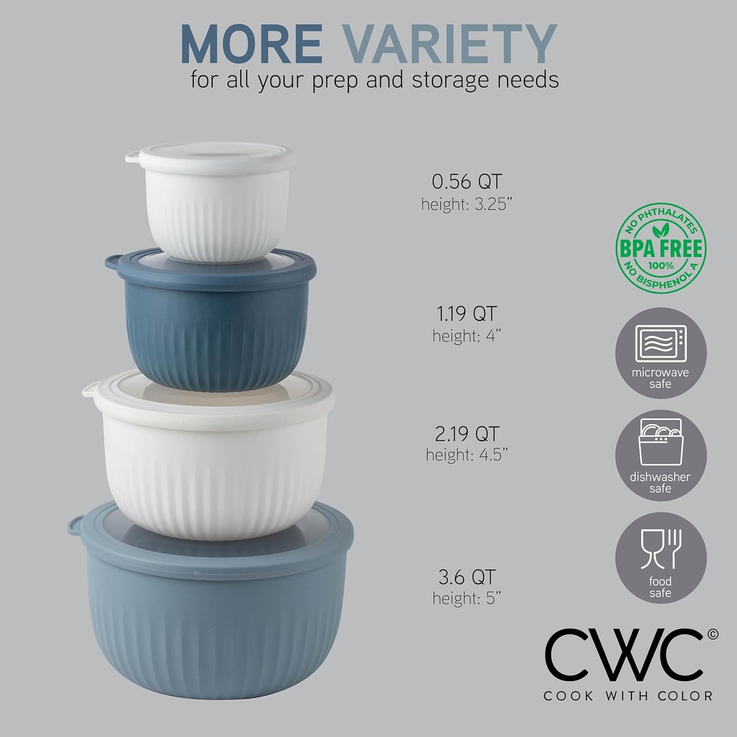 COOK WITH COLOR Prep Bowls with Lids- 8 Piece Nesting Plastic Small Mixing Bowl Set with Lids (Teal Ombre)