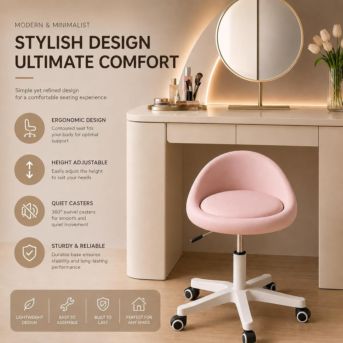 Rolling Stool with Backrest, Adjustable Swivel Stool with Wheels