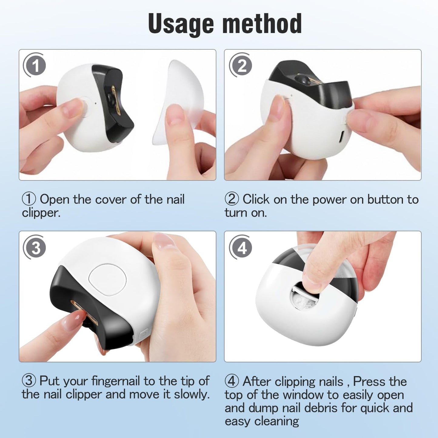 Yibosoar Electric Automatic Nail Clipper with Nail File & 2 Speeds, Fingernail Cutter and Nail Scraps Storage, USB Rechargeable Safety Fingernail Trimmer for Baby Seniors and Adult, White