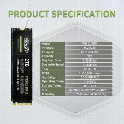 Fikwot FN970 2TB M.2 2280 PCIe Gen4 x4 NVMe 1.4 Internal Solid State Drive with Heatsink - Speeds up to 7,400MB/s, Configure DRAM Cache, Compatible PS5 Internal SSD