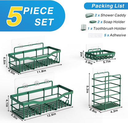 EUDELE 5-Pack Rustproof Stainless Steel Shower Caddy – No Drill Adhesive Bathroom Organizer with Large Capacity, Spacious Shower Shelves for Inside Shower, Kitchen & Home Decor Storage