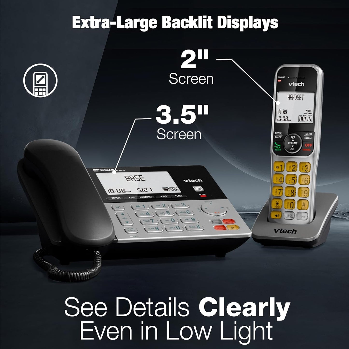 VTech DECT 6.0 1-Handset Corded/Cordless Phone for Home with Answering Machine, Call Blocking, Caller ID, Large Backlit Display, Duplex Speakerphone, Intercom, Landline Line-Power: VG208