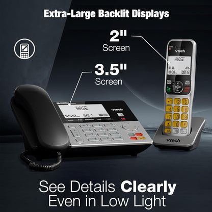 VTech DECT 6.0 1-Handset Corded/Cordless Phone for Home with Answering Machine, Call Blocking, Caller ID, Large Backlit Display, Duplex Speakerphone, Intercom, Landline Line-Power: VG208