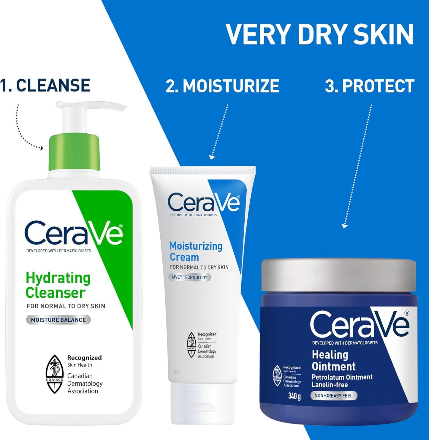 CeraVe Healing Ointment, Moisturizing Petrolatum Skin Protectant for Dry Skin with Hyaluronic Acid and Ceramides, Multi-Purpose Face, Body & Lip Balm, Lanolin-Free & Fragrance-Free, 340g