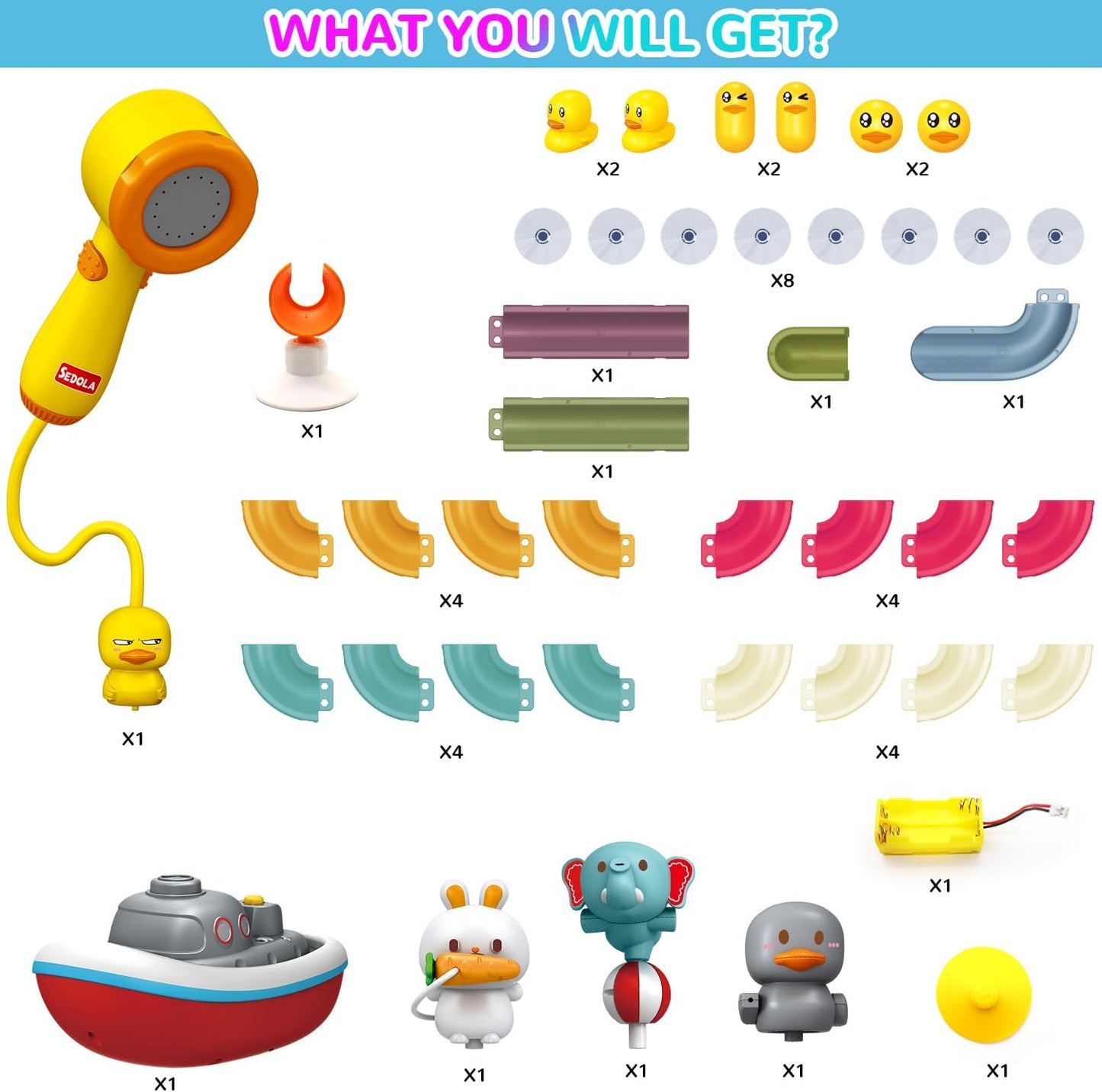 Mostop Baby Bath Toys, Duck Slide Baby Bathtub Toys for Kids Ages 3-8, Toddler Tub Toys DIY Slippery Slide Track Toy with 6 Ducks, A Boat, Fun Toddler Shower Toys Birthday Gift for Boys Girls