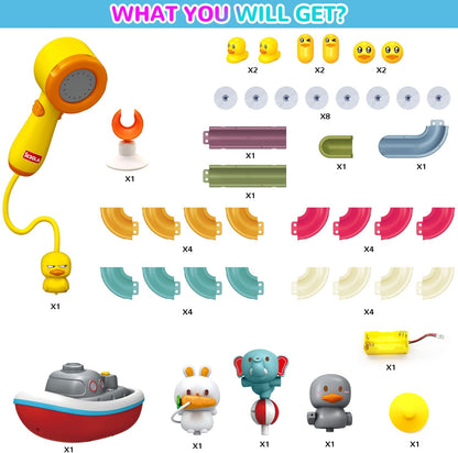Mostop Baby Bath Toys, Duck Slide Baby Bathtub Toys for Kids Ages 3-8, Toddler Tub Toys DIY Slippery Slide Track Toy with 6 Ducks, A Boat, Fun Toddler Shower Toys Birthday Gift for Boys Girls