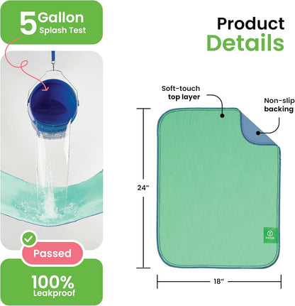 IMPROVIA® Washable Underpads, 34" x 36" (Pack of 4) - Heavy Absorbency Reusable Bedwetting Incontinence Pads for Kids, Adults, Elderly, and Pets - Waterproof Protective Pad for Bed, Couch, Sofa, Floor