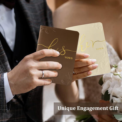 WEMATE Vow Books His and Hers,Wedding Vow Book with Gold Foil and 2 Pens, Wedding Essentials, Beautiful Wedding Present Stuff - Brown and Apricot