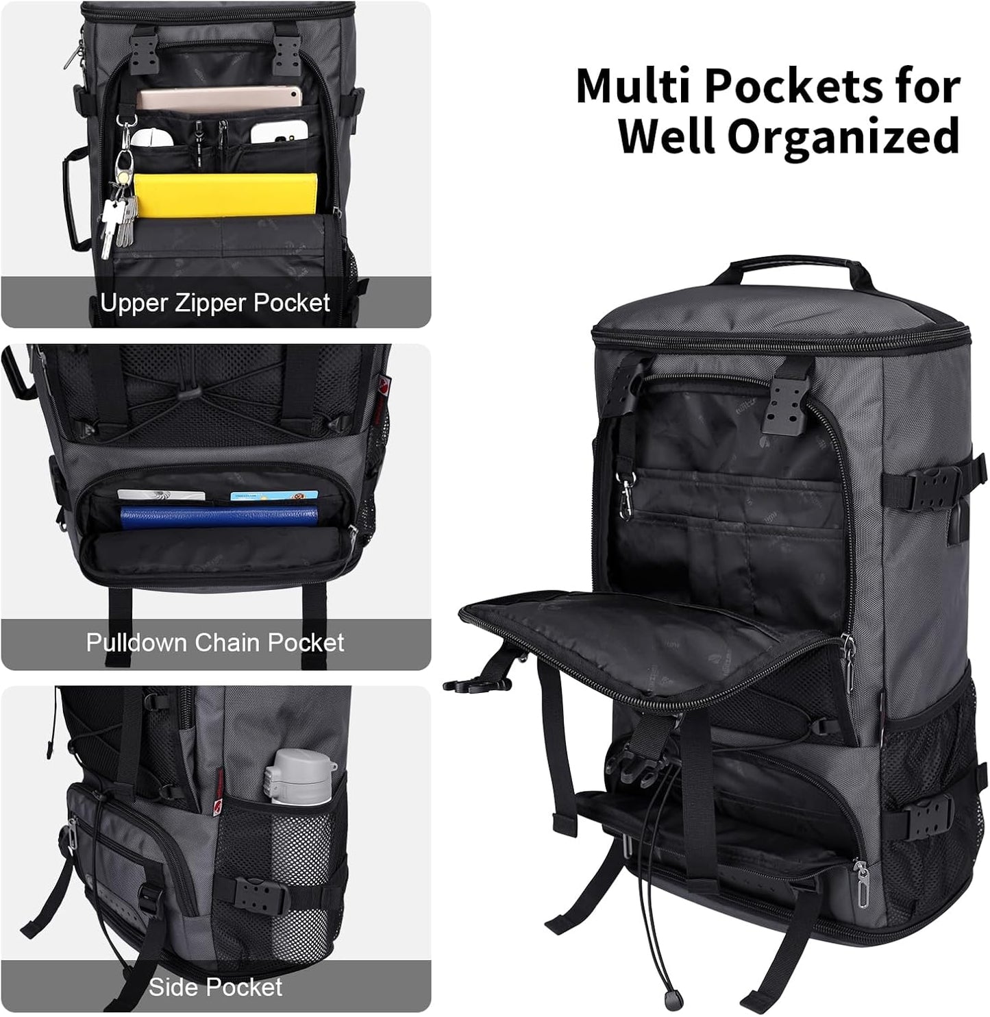 WITZMAN Travel Backpack for Men Large Carry on Backpack Convertible 3 in 1 Bags with Shoe Compartment Fit 17 Inch Laptop(B689 Silvery Grey)